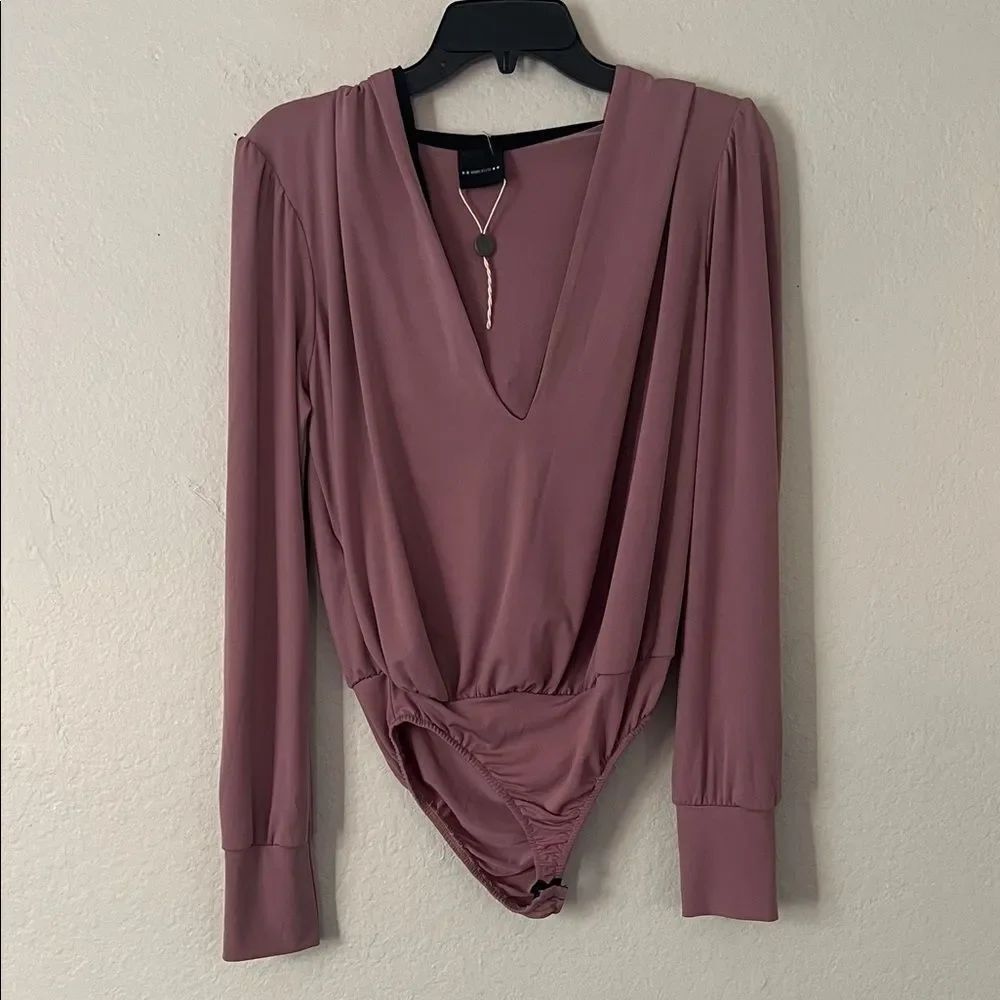 NWOT Marc Ellis (Italy) Elegant Mauve Long Sleeve Hooded Bodysuit in Size L